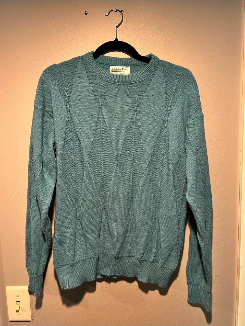 Dior Men's Teal Diamond-Texture Crewneck Sweater